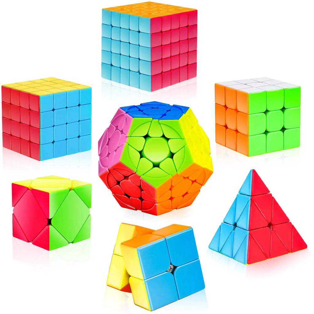 7-Pack Stickerless Speed Cube Set – Includes 2x2, 3x3, 4x4, Pyramid, Megaminx & More Magic Cubes for Kids & Adults
