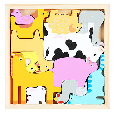 3D Cartoon Animal Wooden Puzzle for Early Learning